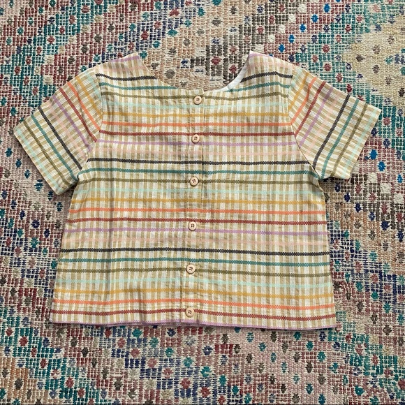 Ace & Jig Tops - Ace & Jig Striped Button-Back Cropped Top in Yellow, Green, Pink, Orange